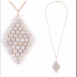 Natural Stone Beaded Pendant statement Necklace neutral boho minimalist